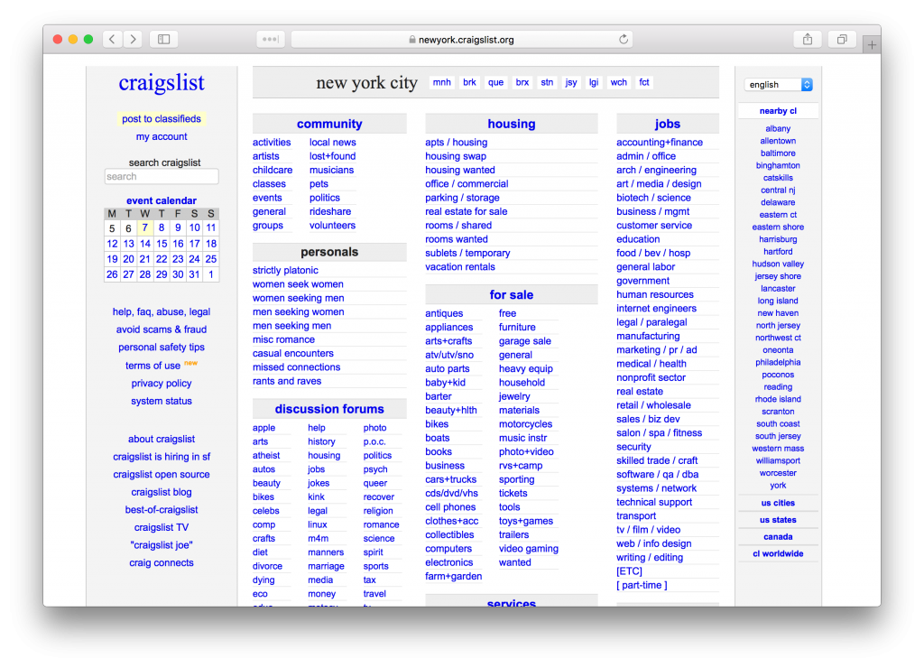 Craigslist homepage